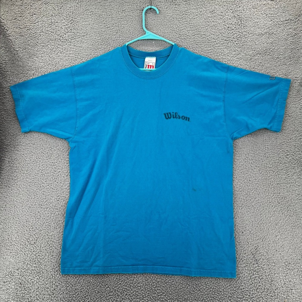 Vintage Wilson Shirt Mens XL Blue Cotton Athletic Crew Neck Made In USA 90s READ